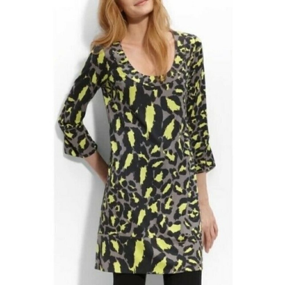 Diane Von Furstenberg Vintage Laetitia Dress Womens 2 Leopard Mini